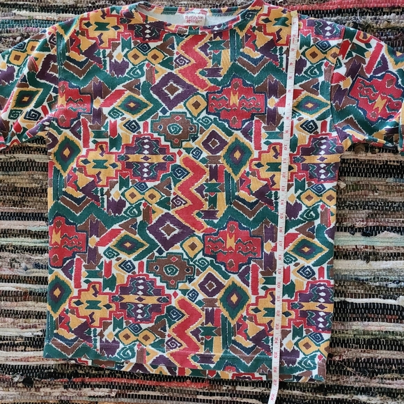 Vtg 90s Huntington Ridge Colorful Red Yellow Abstract Print Short Sleeve Shirt - Picture 8 of 11